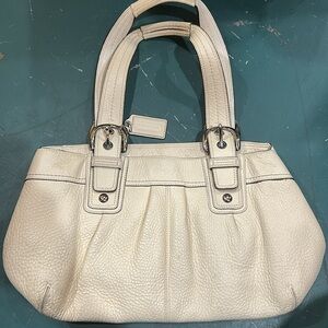 Coach large leather bag w/iconic buckles & charm